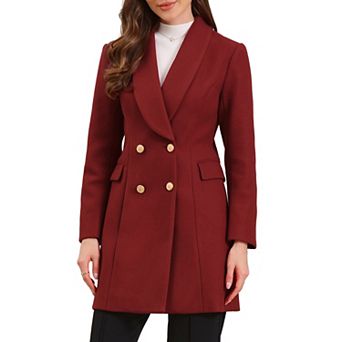 Double Breasted Winter Coat for Women's Lapel Neck Long Sleeve Outerwear Overcoat