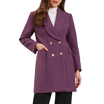 Double Breasted Winter Coat for Women's Lapel Neck Long Sleeve Outerwear Overcoat