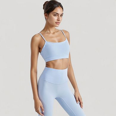 Women's Spaghetti Strap Scoop Neck Sports Bra Top with Lightweight Stretch Fabric