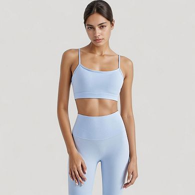 Women's Spaghetti Strap Scoop Neck Sports Bra Top with Lightweight Stretch Fabric