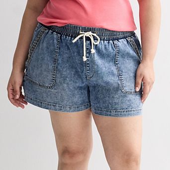 Juniors' Plus Size SO® Mid Rise Tencel Pull-On Shorts