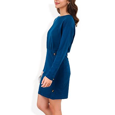 Women's Button-Detail Bodycon Dress with Side Wrap Design