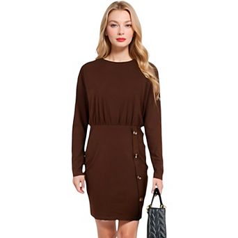 Women's Button-Detail Bodycon Dress with Side Wrap Design
