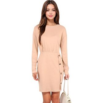 Women's Button-Detail Bodycon Dress with Side Wrap Design