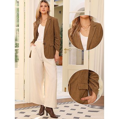 Women's Corduroy Blazers Ruched Sleeve One Button Lapel Pockets Suit Jackets Work Business Casual