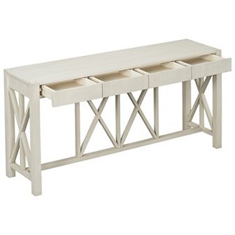 Merax 60''Acacia Veneer Console Table with 4 Drawers, Modern Crisscross Design Entryway Table