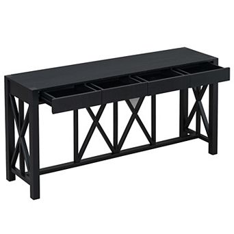 Merax 60''Acacia Veneer Console Table with 4 Drawers, Modern Crisscross Design Entryway Table