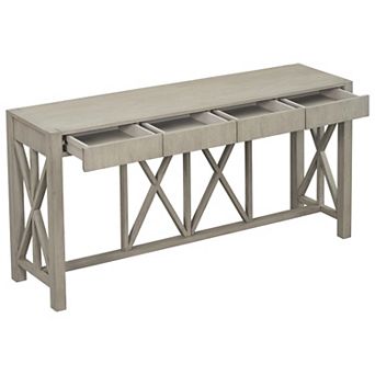 Merax 60''Acacia Veneer Console Table with 4 Drawers, Modern Crisscross Design Entryway Table