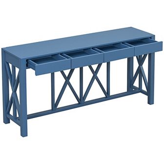 Merax 60''Acacia Veneer Console Table with 4 Drawers, Modern Crisscross Design Entryway Table