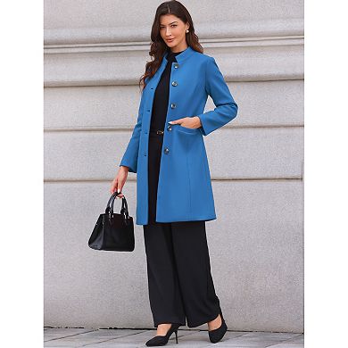 Stand Collar Coat for Women Winter Single Breasted Mid Long Commuting Wear Overcoat