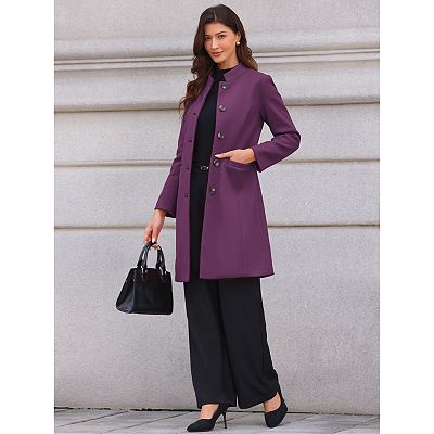 Stand Collar Coat for Women Winter Single Breasted Mid Long