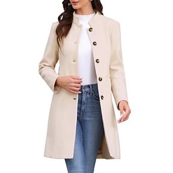 Stand Collar Coat for Women Winter Single Breasted Mid Long Commuting Wear Overcoat