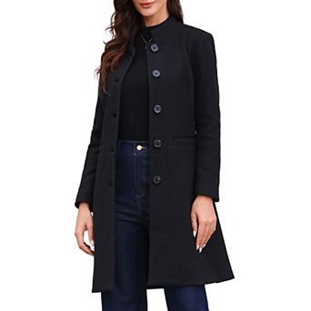 Stand Collar Coat for Women Winter Single Breasted Mid Long Commuting Wear Overcoat