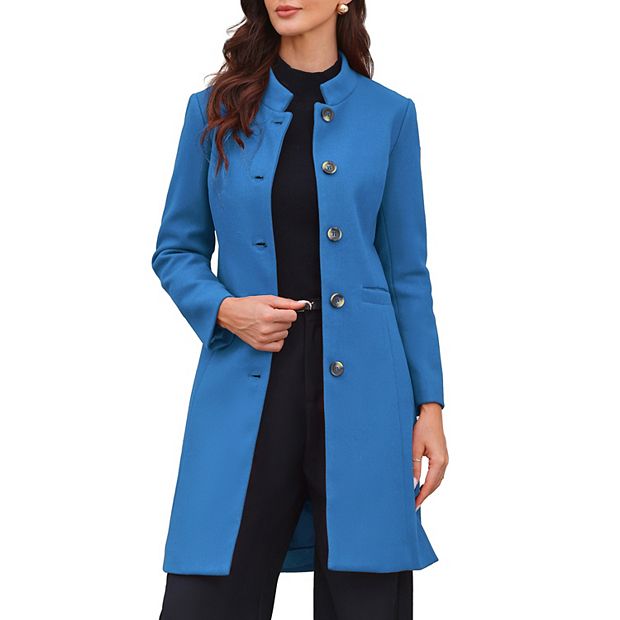 Stand Collar Coat for Women Winter Single Breasted Mid Long