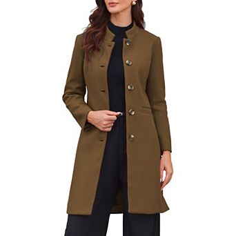 Stand Collar Coat for Women Winter Single Breasted Mid Long Commuting Wear Overcoat