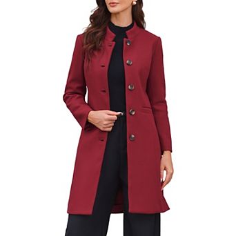 Stand Collar Coat for Women Winter Single Breasted Mid Long Commuting Wear Overcoat