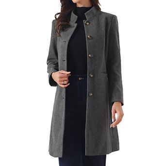 Stand Collar Coat for Women Winter Single Breasted Mid Long Commuting Wear Overcoat