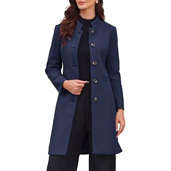Stand Collar Coat for Women Winter Single Breasted Mid Long Commuting Wear Overcoat