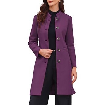 Stand Collar Coat for Women Winter Single Breasted Mid Long Commuting Wear Overcoat