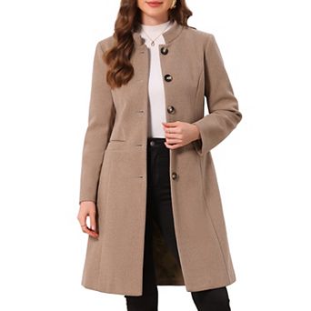 Stand Collar Coat for Women Winter Single Breasted Mid Long Commuting Wear Overcoat