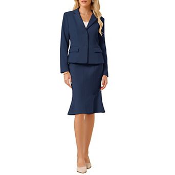 Women's 2 pc Skirt Suit Set 0Trendy Work Blazers and Fishtail Pencil Skirts