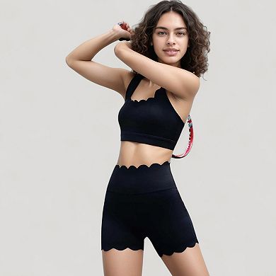 Women's Scalloped Edge Sports Bra Top with Wide Straps and Soft Stretch Fabric
