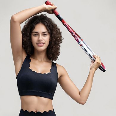 Women's Scalloped Edge Sports Bra Top with Wide Straps and Soft Stretch Fabric