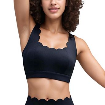 Women's Scalloped Edge Sports Bra Top with Wide Straps and Soft Stretch Fabric