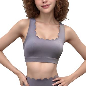 Women's Scalloped Edge Sports Bra Top with Wide Straps and Soft Stretch Fabric