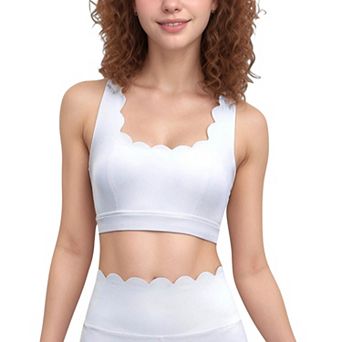Women's Scalloped Edge Sports Bra Top with Wide Straps and Soft Stretch Fabric