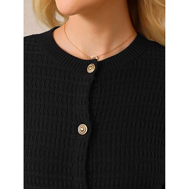 Women's Button Down Cardigan Sweater Crewneck Long Sleeve Knit Ribbed Jacket