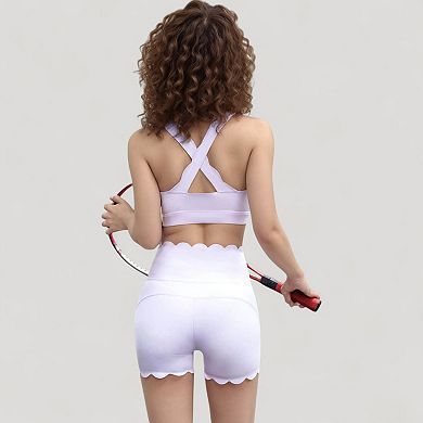 Women's Scalloped High Waist Athletic Shorts with Soft Stretch Fabric and Seamless Waistband
