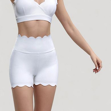 Women's Scalloped High Waist Athletic Shorts with Soft Stretch Fabric and Seamless Waistband