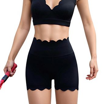 Women's Scalloped High Waist Athletic Shorts with Soft Stretch Fabric and Seamless Waistband