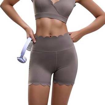 Women's Scalloped High Waist Athletic Shorts with Soft Stretch Fabric and Seamless Waistband