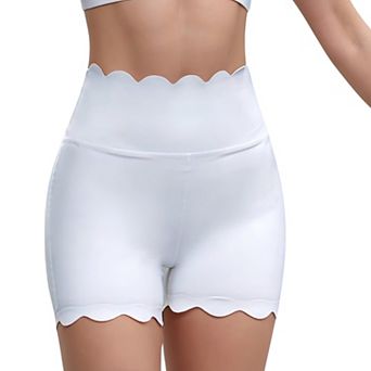 Women's Scalloped High Waist Athletic Shorts with Soft Stretch Fabric and Seamless Waistband