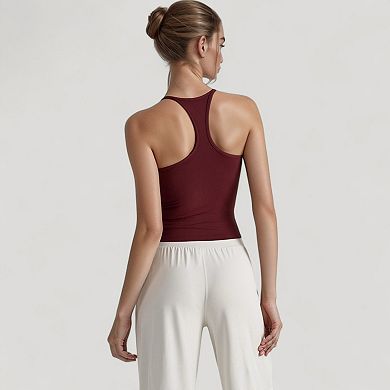 Women's Fitted Square Neck Tank Top with Built-In Bra and Racerback Design