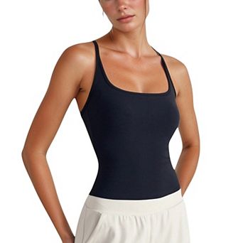 Women's Fitted Square Neck Tank Top with Built-In Bra and Racerback Design
