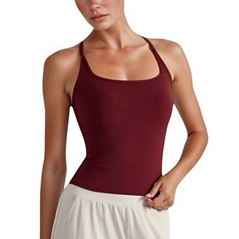 Women's Fitted Square Neck Tank Top with Built-In Bra and Racerback Design