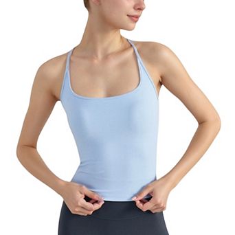 Women's Fitted Square Neck Tank Top with Built-In Bra and Racerback Design