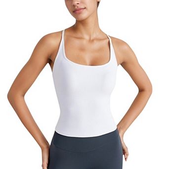 Women's Fitted Square Neck Tank Top with Built-In Bra and Racerback Design