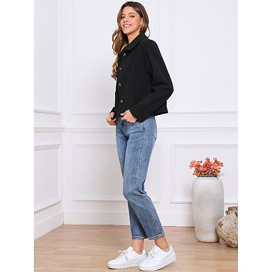 Single Breasted Pea Coat for Women's Casual Turn Down Collar Long Sleeve Winter Jacket with Pockets