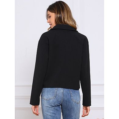 Single Breasted Pea Coat for Women's Casual Turn Down Collar Long Sleeve Winter Jacket with Pockets