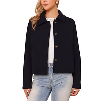 Single Breasted Pea Coat for Women's Casual Turn Down Collar Long Sleeve Winter Jacket with Pockets