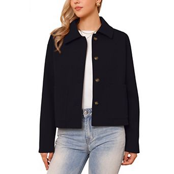 Single Breasted Pea Coat for Women's Casual Turn Down Collar Long Sleeve Winter Jacket with Pockets