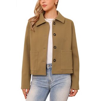 Single Breasted Pea Coat for Women's Casual Turn Down Collar Long Sleeve Winter Jacket with Pockets
