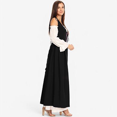 Women's Renaissance Lace-Up Overdress with Shoulder Tie Straps