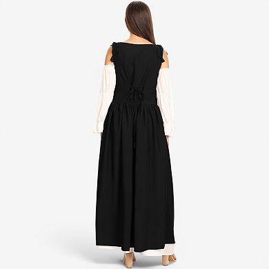 Women's Renaissance Lace-Up Overdress with Shoulder Tie Straps