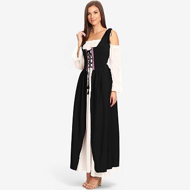 Women's Renaissance Lace-Up Overdress with Shoulder Tie Straps