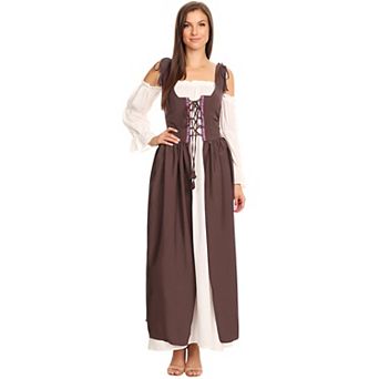 Women's Renaissance Lace-Up Overdress with Shoulder Tie Straps